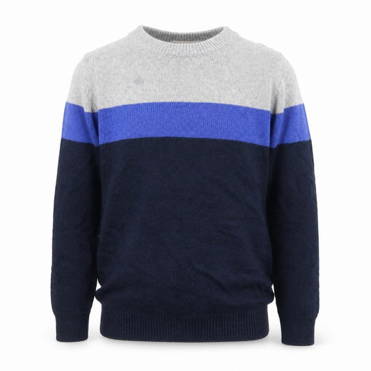 John Lewis Boys Blue Round Neck Striped Cotton Pullover Jumper Size 7 Years Pullover
