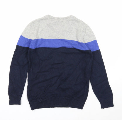 John Lewis Boys Blue Round Neck Striped Cotton Pullover Jumper Size 7 Years Pullover