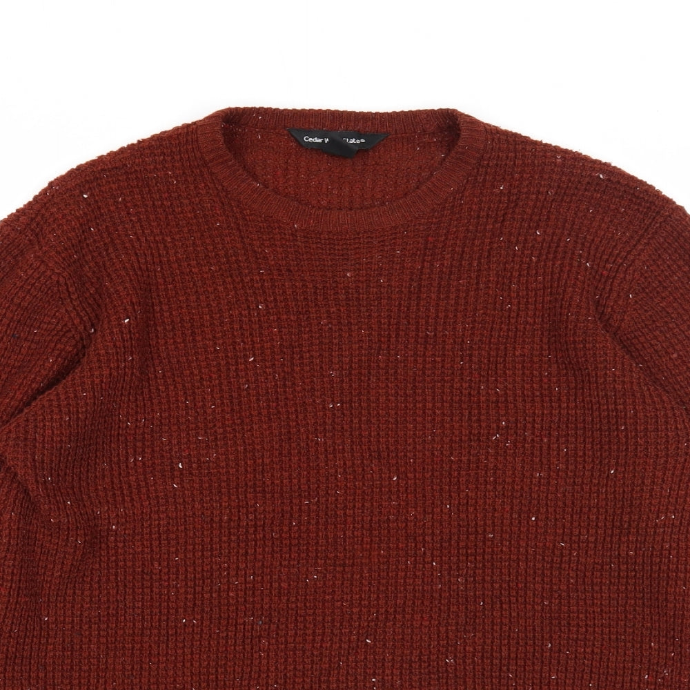 Cedar Wood State Mens Brown Round Neck Acrylic Pullover Jumper Size S Long Sleeve