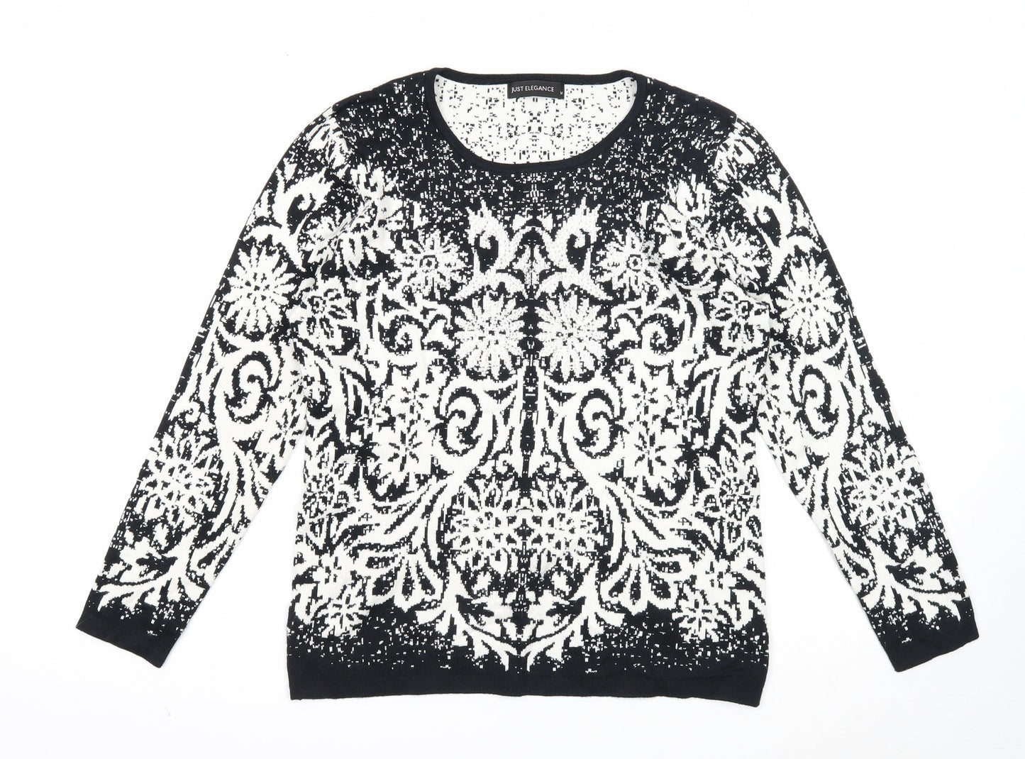 Just Elegance Womens Black Round Neck Floral Viscose Pullover Jumper Size M