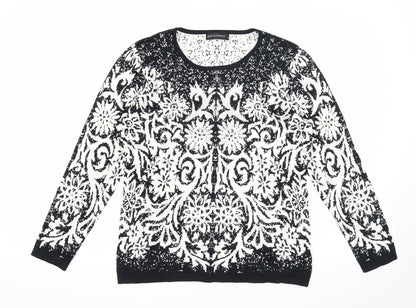Just Elegance Womens Black Round Neck Floral Viscose Pullover Jumper Size M
