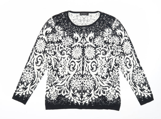 Just Elegance Womens Black Round Neck Floral Viscose Pullover Jumper Size M