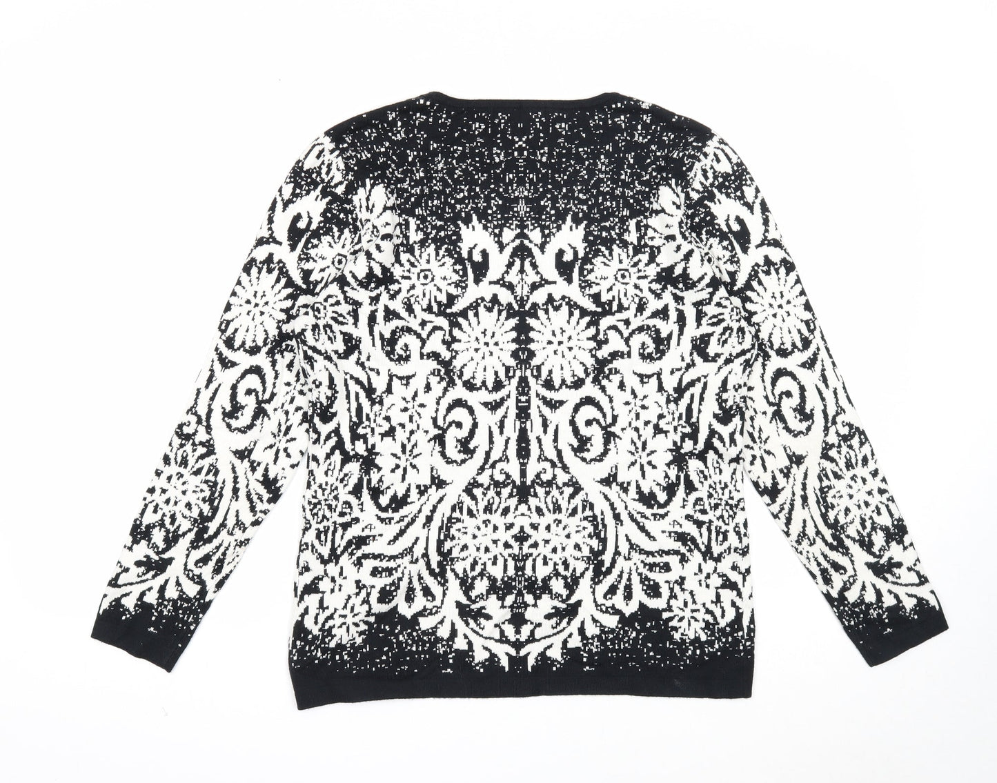 Just Elegance Womens Black Round Neck Floral Viscose Pullover Jumper Size M