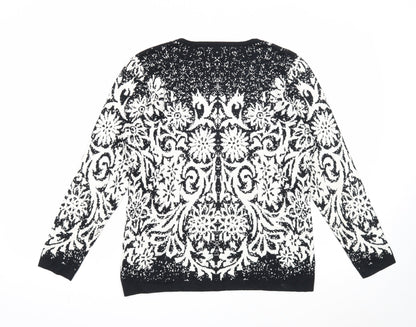 Just Elegance Womens Black Round Neck Floral Viscose Pullover Jumper Size M