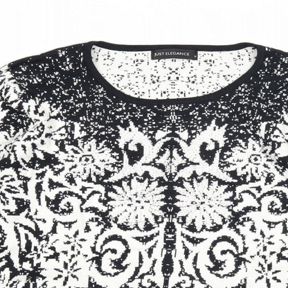 Just Elegance Womens Black Round Neck Floral Viscose Pullover Jumper Size M