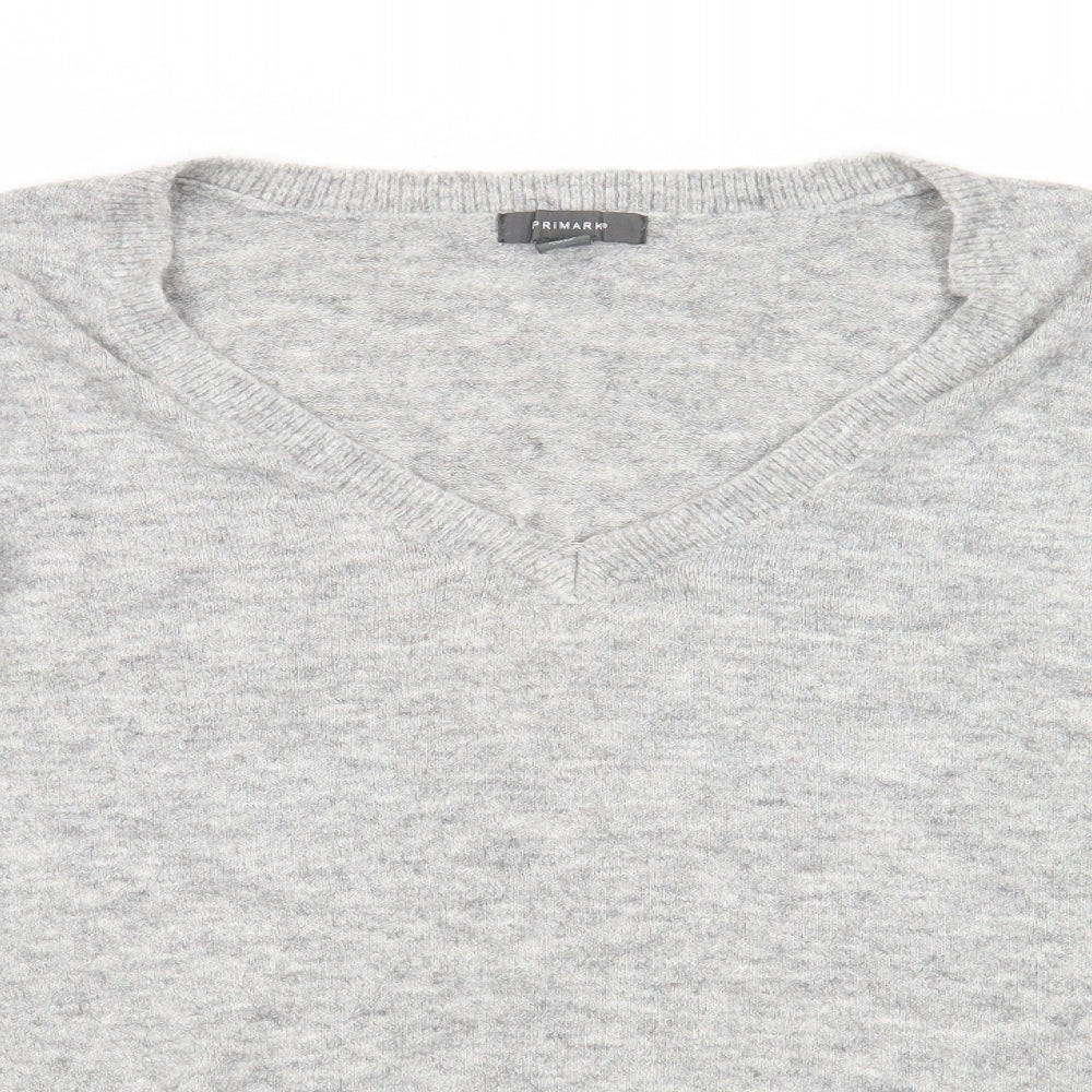 Primark Womens Grey V-Neck Acrylic Pullover Jumper Size L