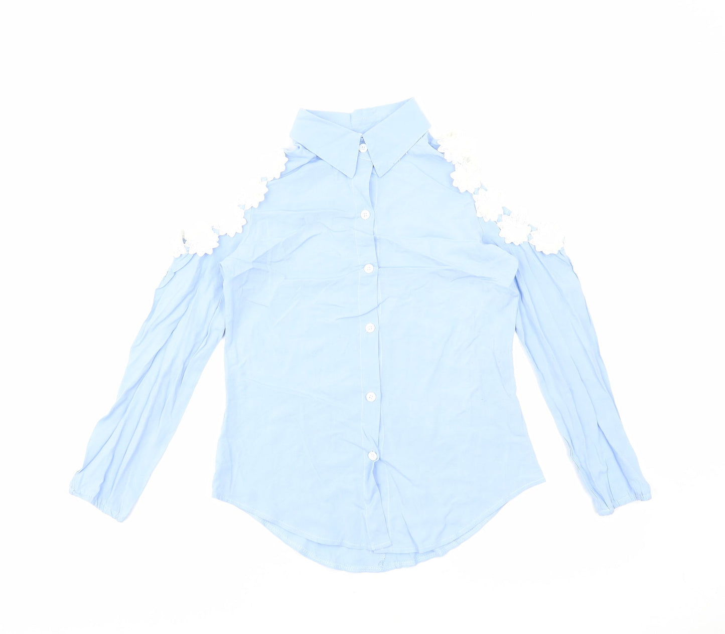 Preworn Womens Blue Polyester Basic Button-Up Size S Collared