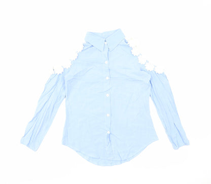Preworn Womens Blue Polyester Basic Button-Up Size S Collared
