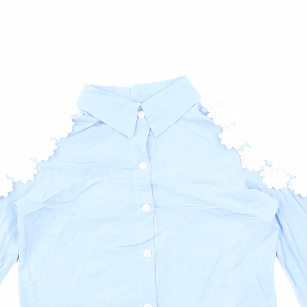 Preworn Womens Blue Polyester Basic Button-Up Size S Collared