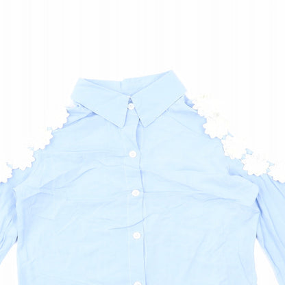 Preworn Womens Blue Polyester Basic Button-Up Size S Collared