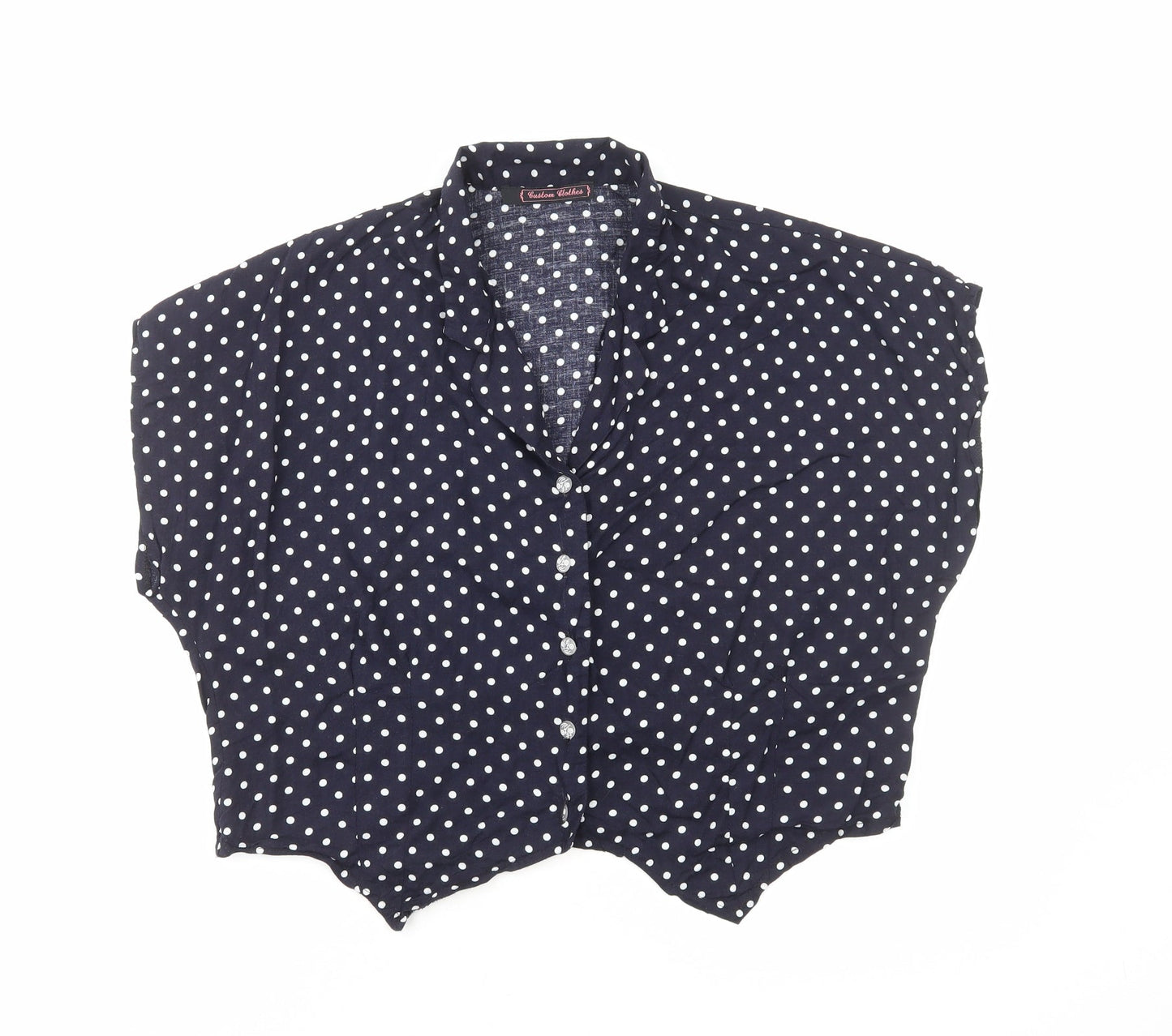 Custom Clothes Womens Blue Polka Dot Viscose Basic Button-Up Size S V-Neck
