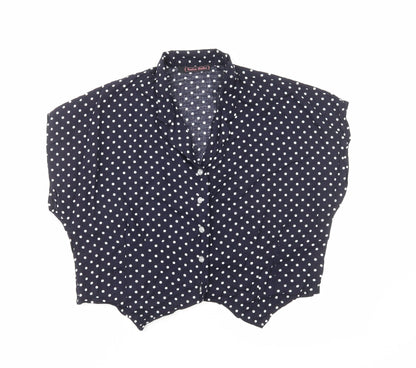 Custom Clothes Womens Blue Polka Dot Viscose Basic Button-Up Size S V-Neck