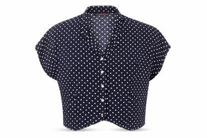 Custom Clothes Womens Blue Polka Dot Viscose Basic Button-Up Size S V-Neck