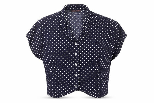 Custom Clothes Womens Blue Polka Dot Viscose Basic Button-Up Size S V-Neck