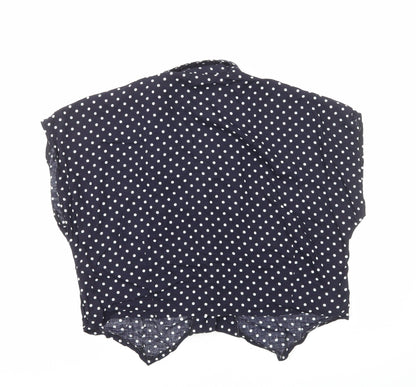 Custom Clothes Womens Blue Polka Dot Viscose Basic Button-Up Size S V-Neck