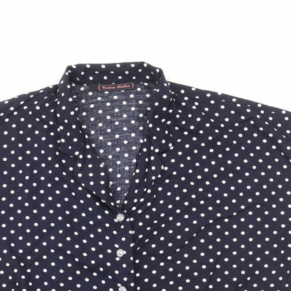 Custom Clothes Womens Blue Polka Dot Viscose Basic Button-Up Size S V-Neck
