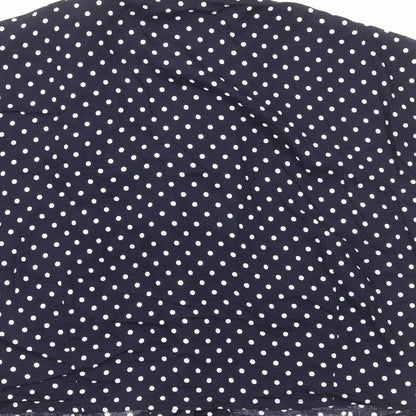 Custom Clothes Womens Blue Polka Dot Viscose Basic Button-Up Size S V-Neck