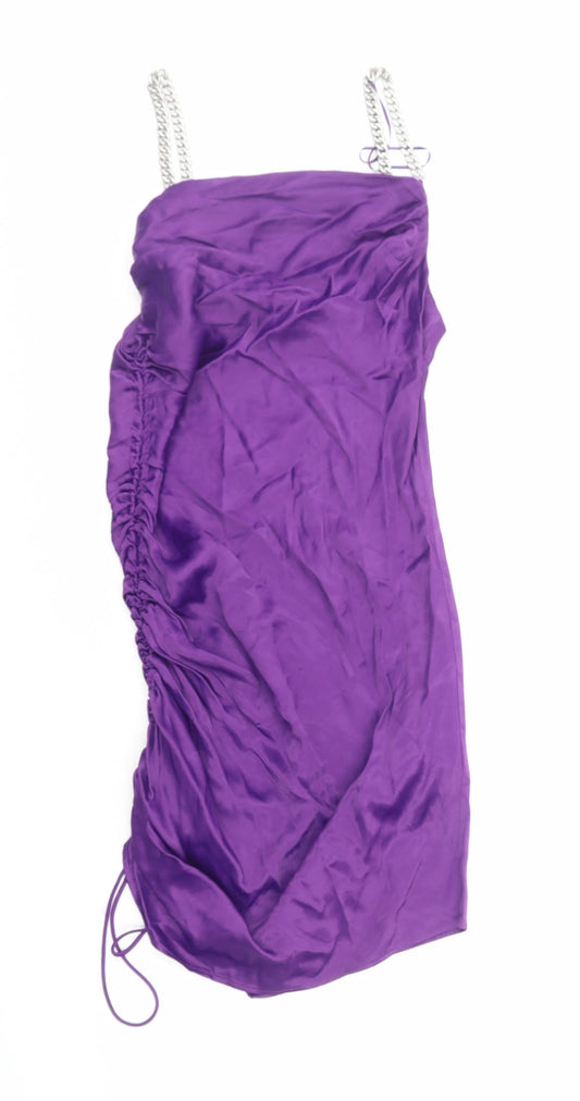 Zara Womens Purple Polyester Sheath Size S Cowl Neck Pullover - Chain Straps