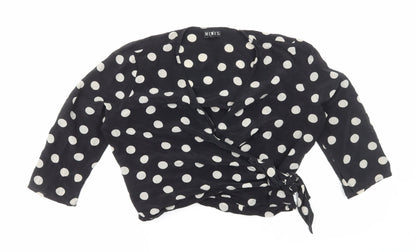 Mixit Womens Black Polka Dot Viscose Wrap Blouse Size 8 V-Neck - Cropped