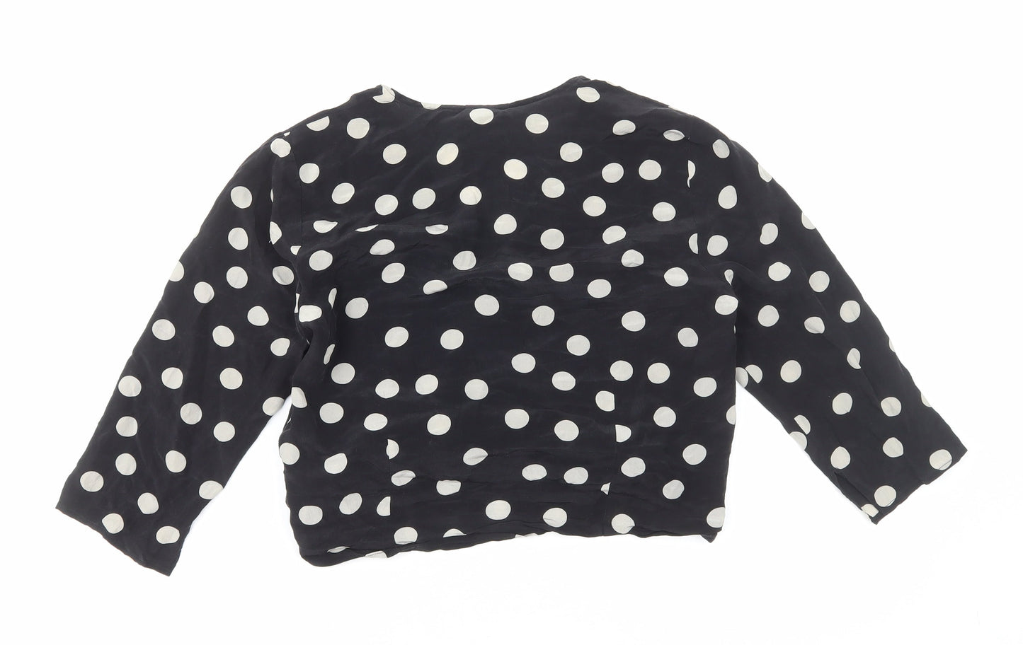 Mixit Womens Black Polka Dot Viscose Wrap Blouse Size 8 V-Neck - Cropped