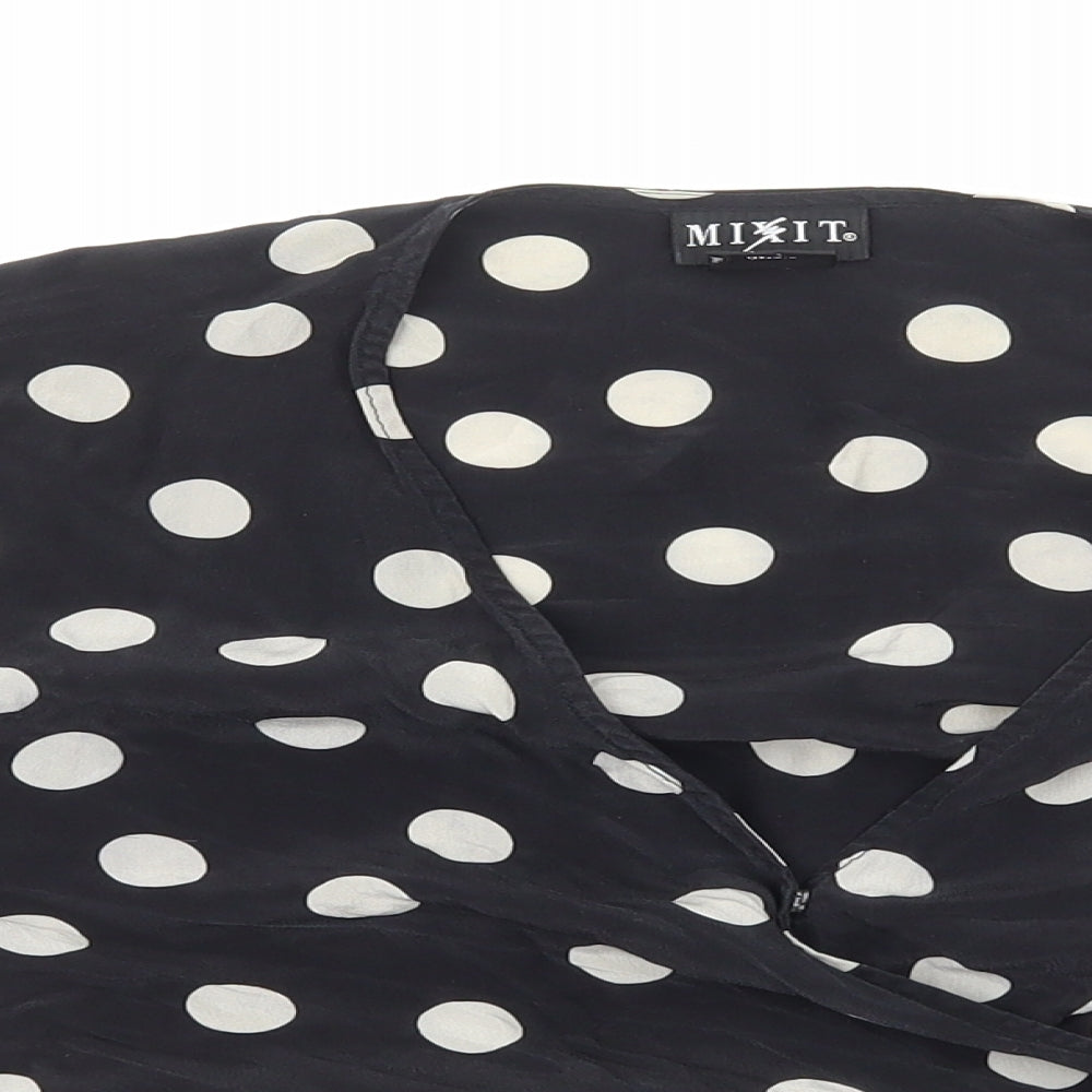Mixit Womens Black Polka Dot Viscose Wrap Blouse Size 8 V-Neck - Cropped