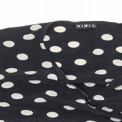 Mixit Womens Black Polka Dot Viscose Wrap Blouse Size 8 V-Neck - Cropped
