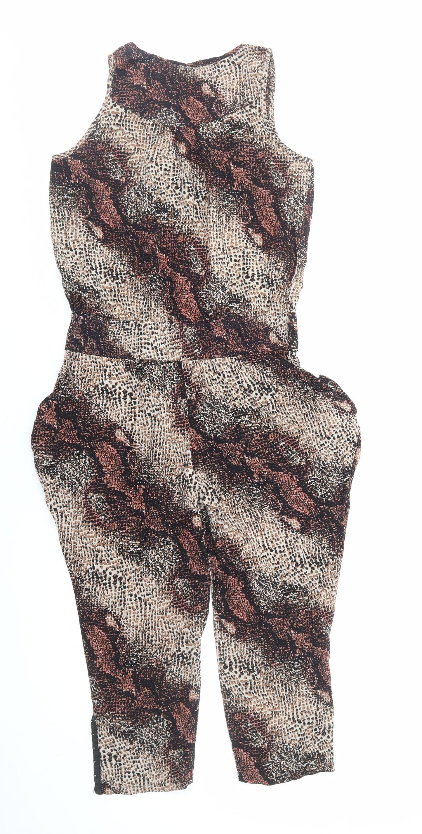 Portobello Rose Womens Brown Animal Print Viscose Playsuit One-Piece Size 10 Hook & Eye - Snakeskin Pattern