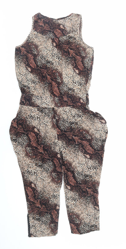 Portobello Rose Womens Brown Animal Print Viscose Playsuit One-Piece Size 10 Hook & Eye - Snakeskin Pattern