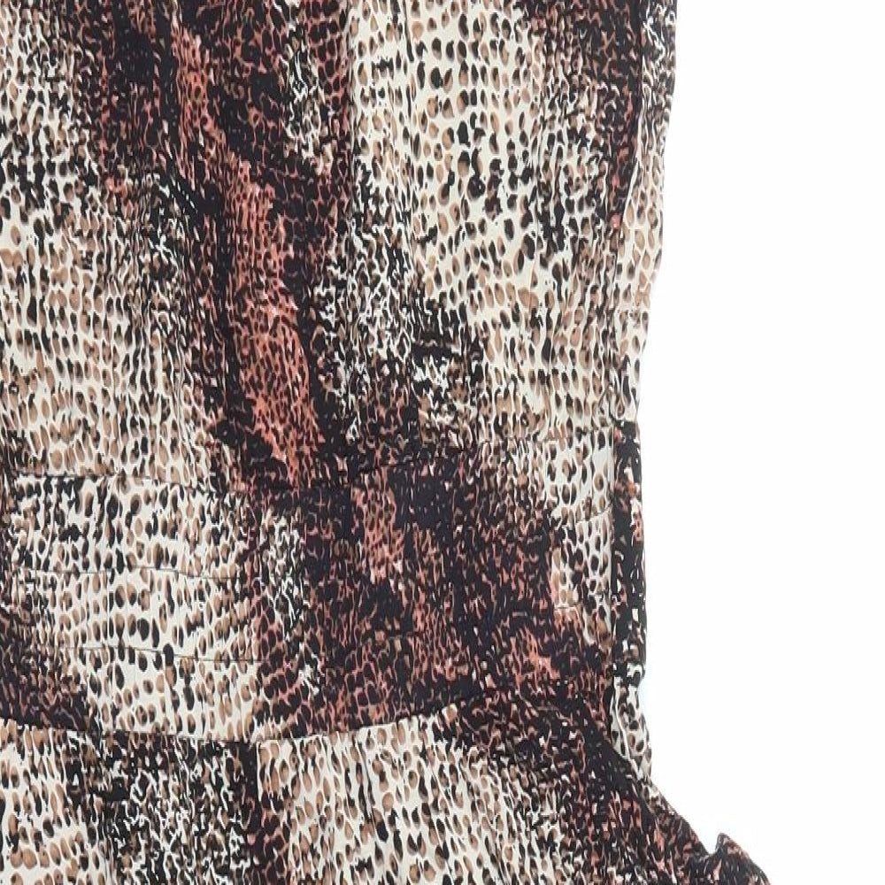 Portobello Rose Womens Brown Animal Print Viscose Playsuit One-Piece Size 10 Hook & Eye - Snakeskin Pattern