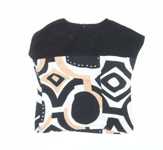 TU Womens Black Geometric Viscose Basic T-Shirt Size 8 Round Neck