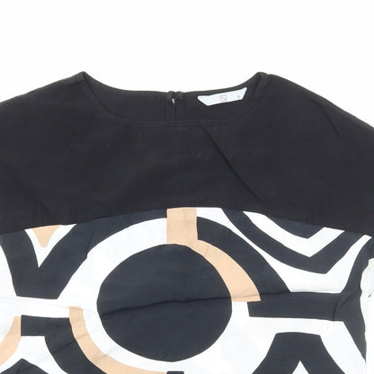 TU Womens Black Geometric Viscose Basic T-Shirt Size 8 Round Neck