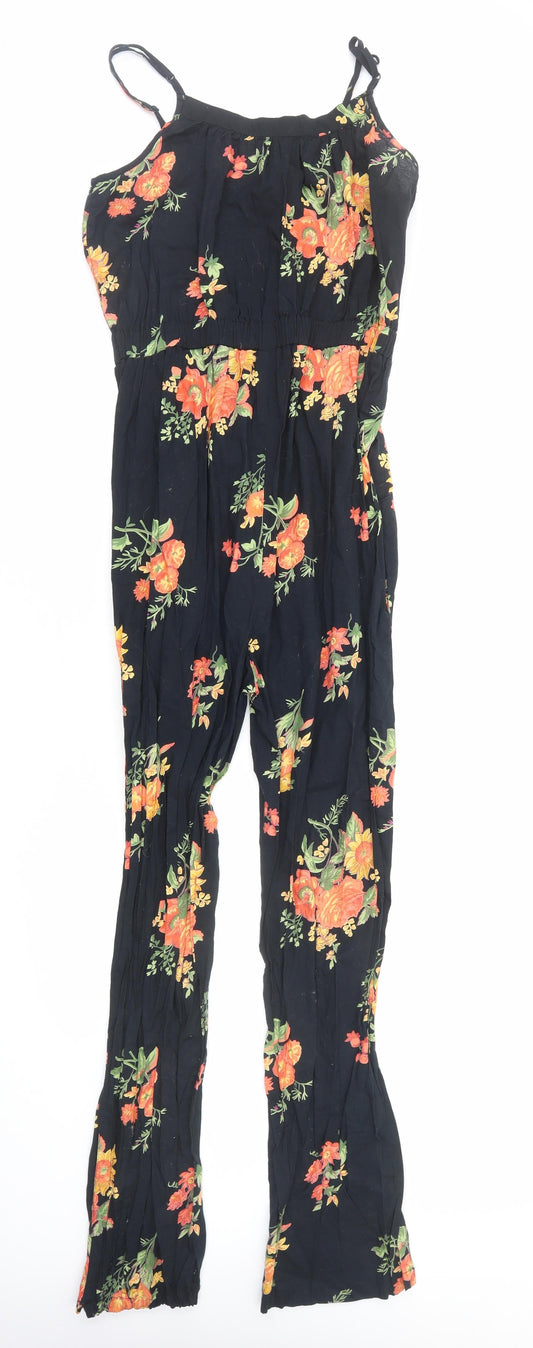Only Womens Black Floral Viscose Jumpsuit One-Piece Size 8 Button