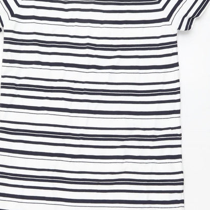 Zara Womens White Striped Polyamide T-Shirt Dress Size XS Round Neck Pullover