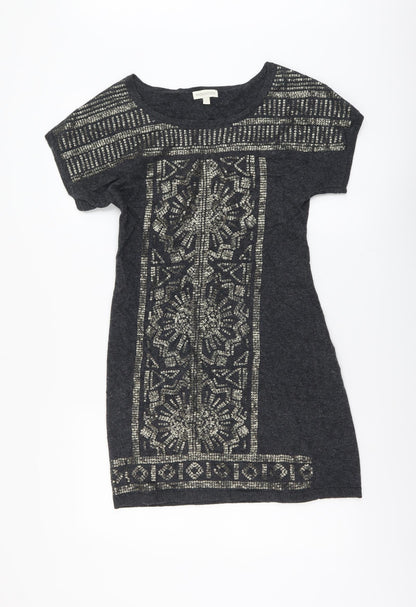 Monsoon Womens Green Geometric Cotton Jumper Dress Size S Scoop Neck Pullover