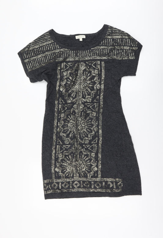 Monsoon Womens Green Geometric Cotton Jumper Dress Size S Scoop Neck Pullover