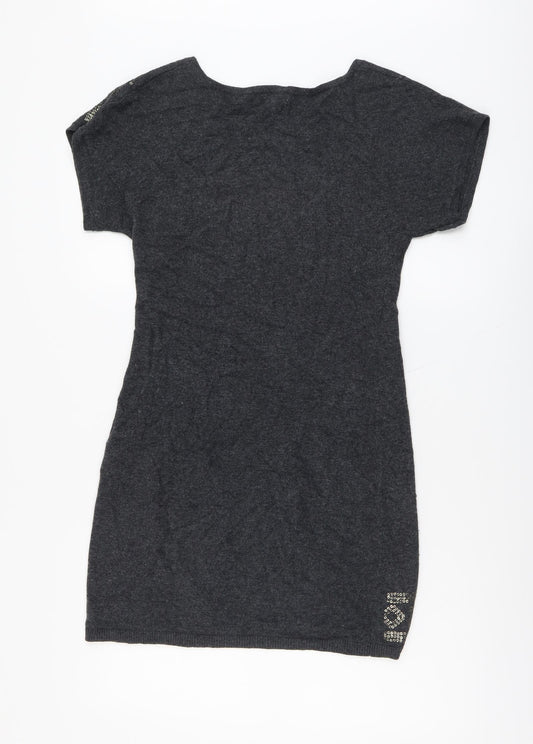 Monsoon Womens Green Geometric Cotton Jumper Dress Size S Scoop Neck Pullover