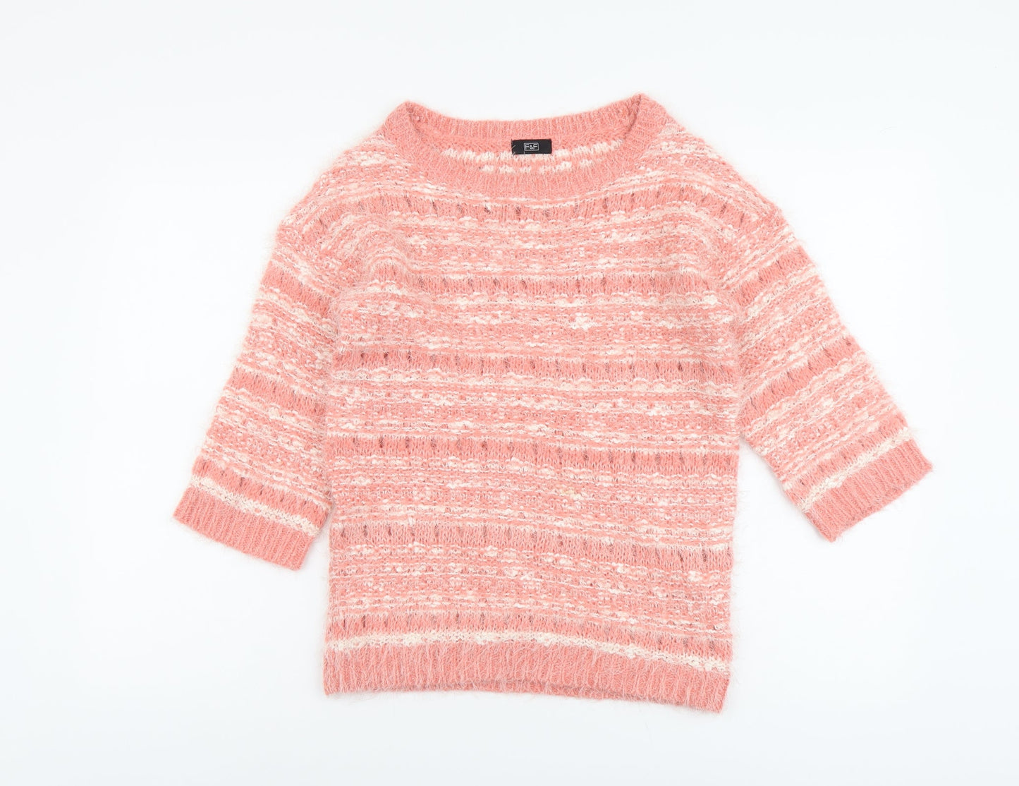 F&F Womens Pink Round Neck Polka Dot Acrylic Pullover Jumper Size 6