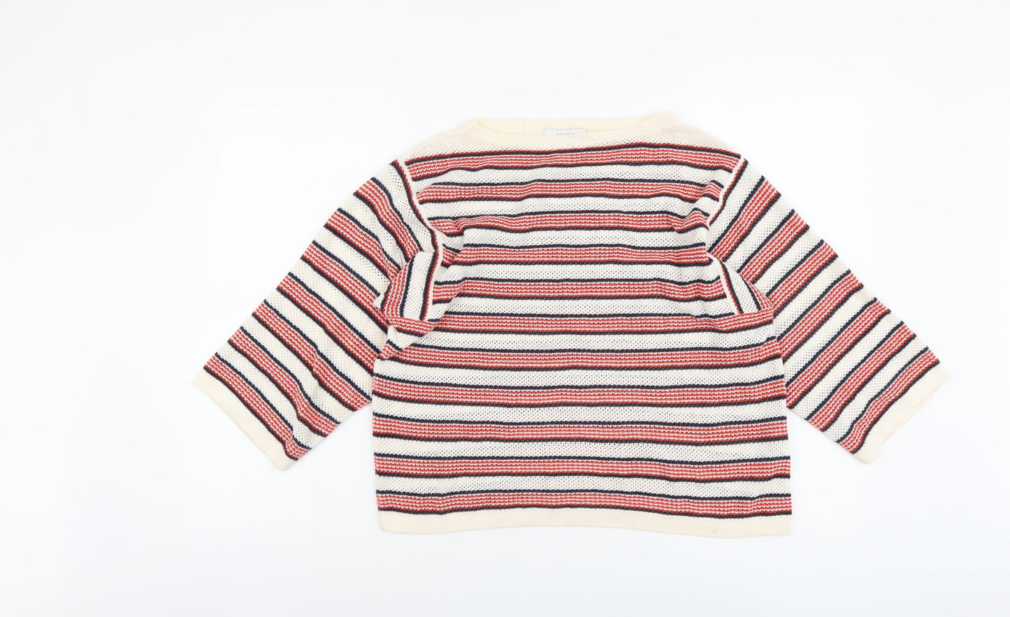 Paris Atelier Womens Multicoloured Round Neck Striped Cotton Pullover Jumper Size S