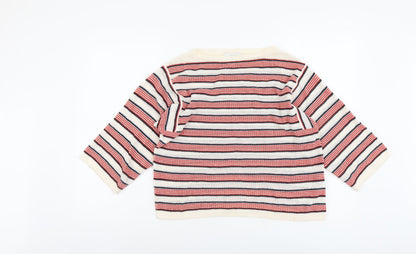 Paris Atelier Womens Multicoloured Round Neck Striped Cotton Pullover Jumper Size S