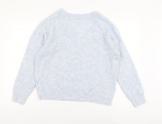 H&M Womens Silver V-Neck Acrylic Pullover Jumper Size S