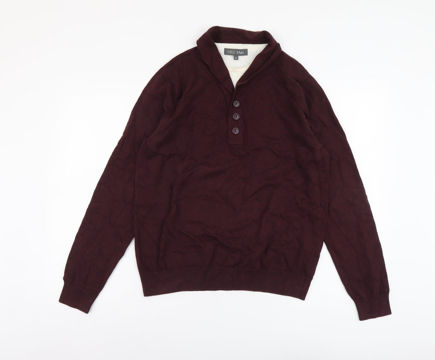 Marks and Spencer Mens Purple V-Neck Cotton Pullover Jumper Size M