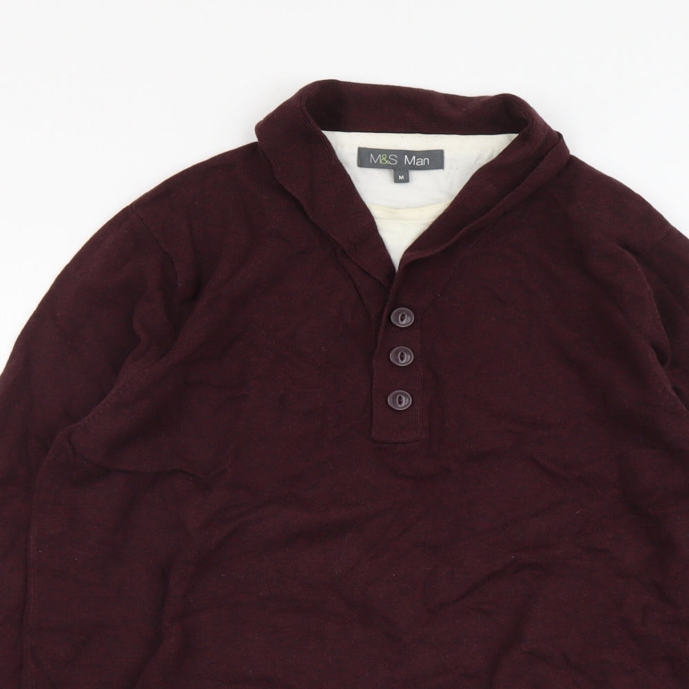 Marks and Spencer Mens Purple V-Neck Cotton Pullover Jumper Size M