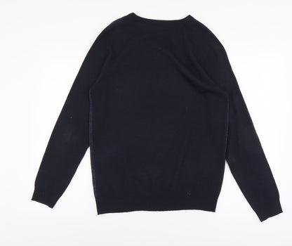 Red Herring Mens Blue Round Neck Acrylic Pullover Jumper Size S