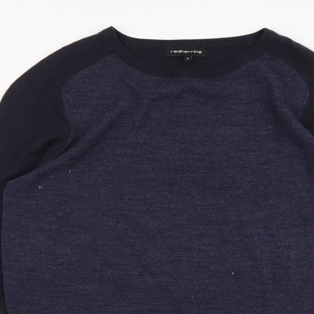 Red Herring Mens Blue Round Neck Acrylic Pullover Jumper Size S