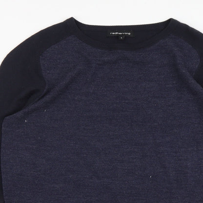 Red Herring Mens Blue Round Neck Acrylic Pullover Jumper Size S