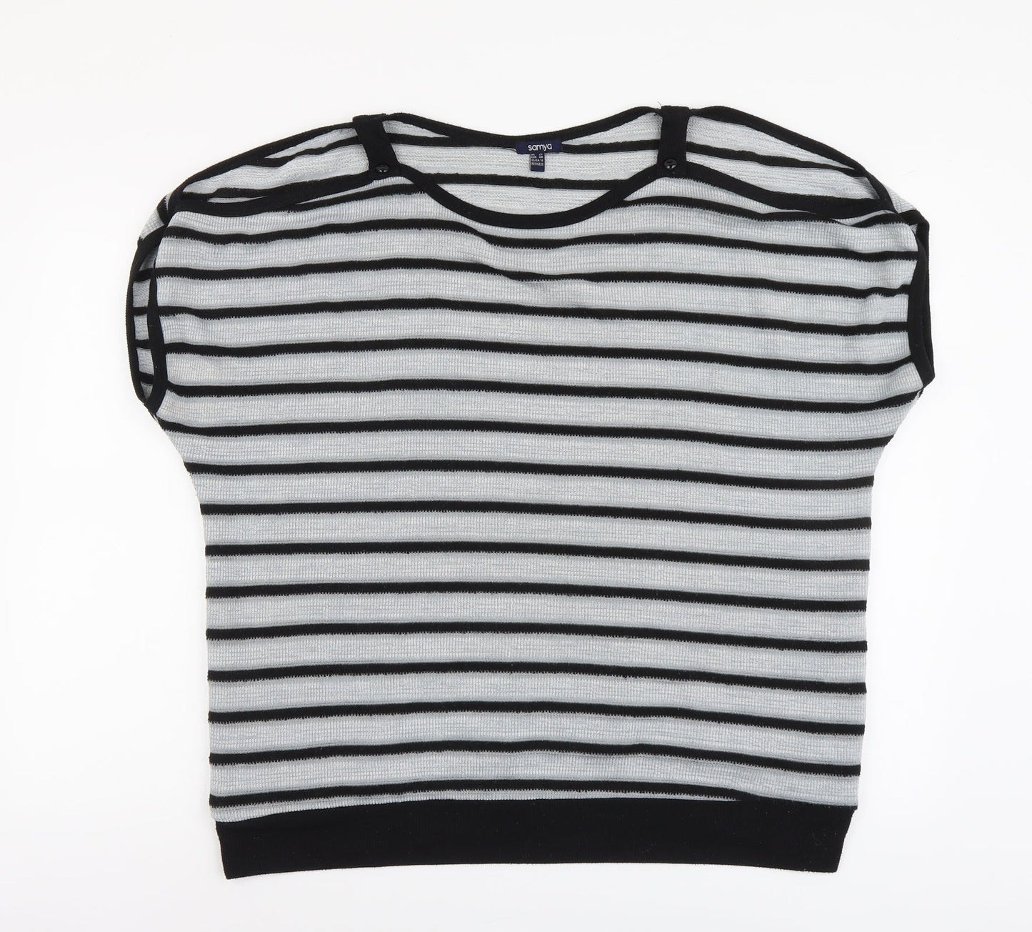 Samya Womens Grey Round Neck Striped Polyester Pullover Jumper Size 20