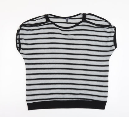 Samya Womens Grey Round Neck Striped Polyester Pullover Jumper Size 20