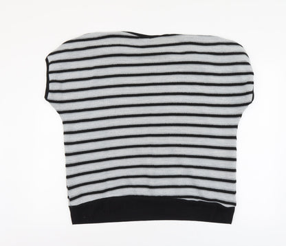 Samya Womens Grey Round Neck Striped Polyester Pullover Jumper Size 20
