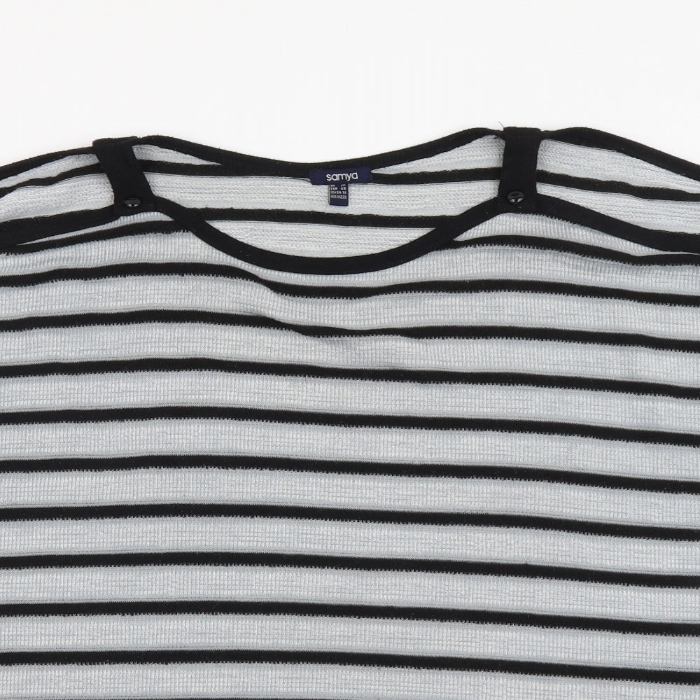 Samya Womens Grey Round Neck Striped Polyester Pullover Jumper Size 20