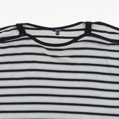 Samya Womens Grey Round Neck Striped Polyester Pullover Jumper Size 20